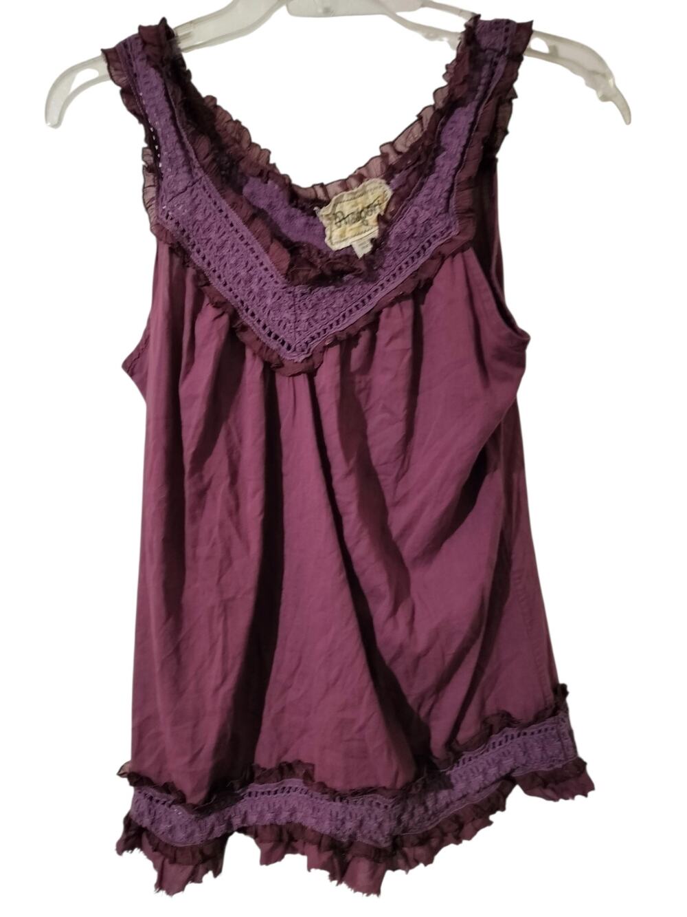 6094) Vintage  Passport L Plum Crochet Lace Trim Whimsy Fairy Grunge Tank Top